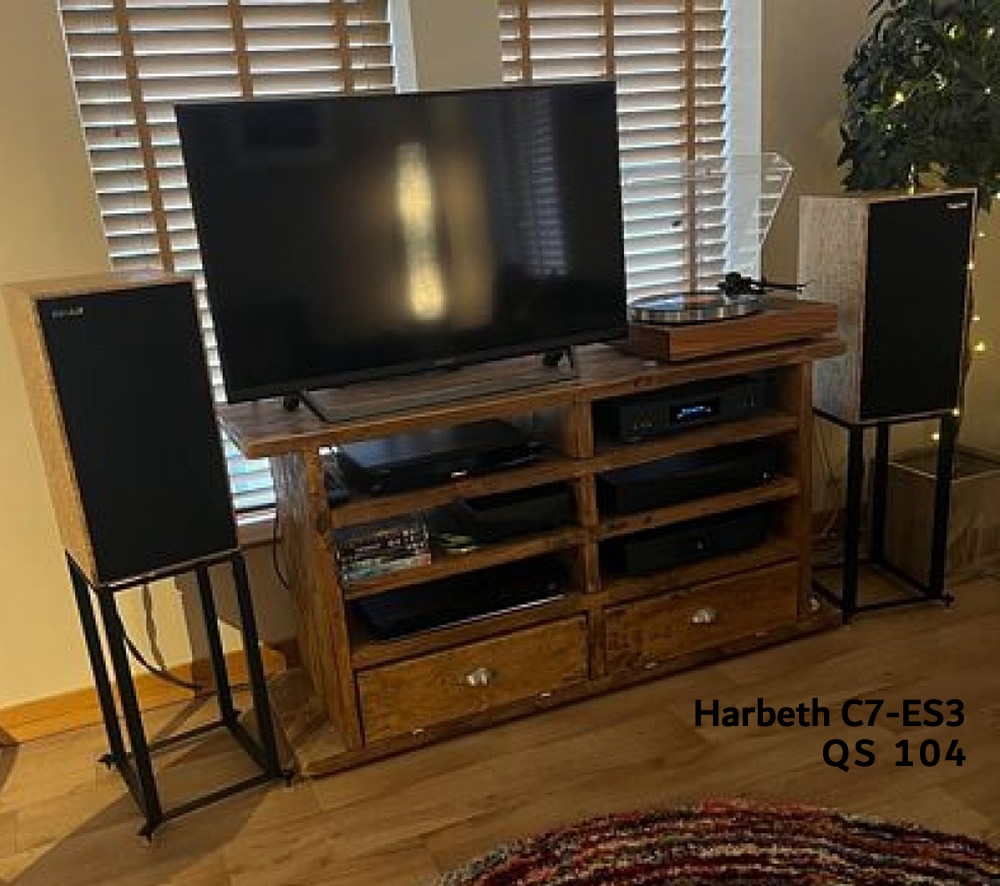 Harbeth C7-ES3 on Custom Build QS 104 Open Frame Speaker Stands